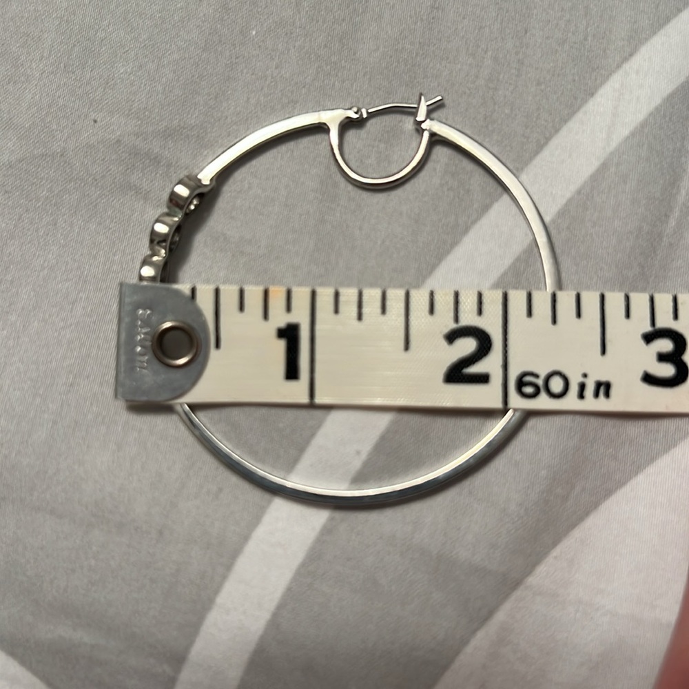 Silver Tone Crystal Bezel Hoop Earrings - Picture 5 of 5